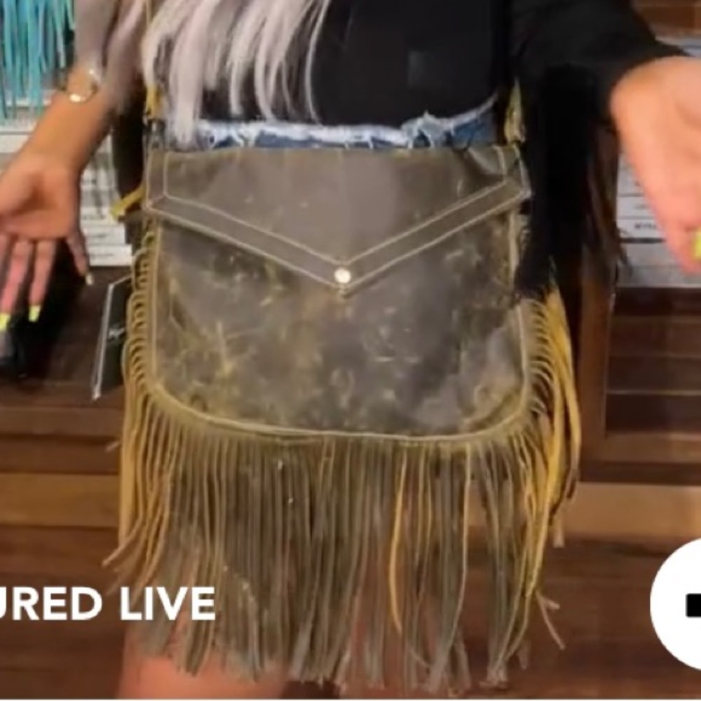 Myra fringe all leather crossbody purse brown